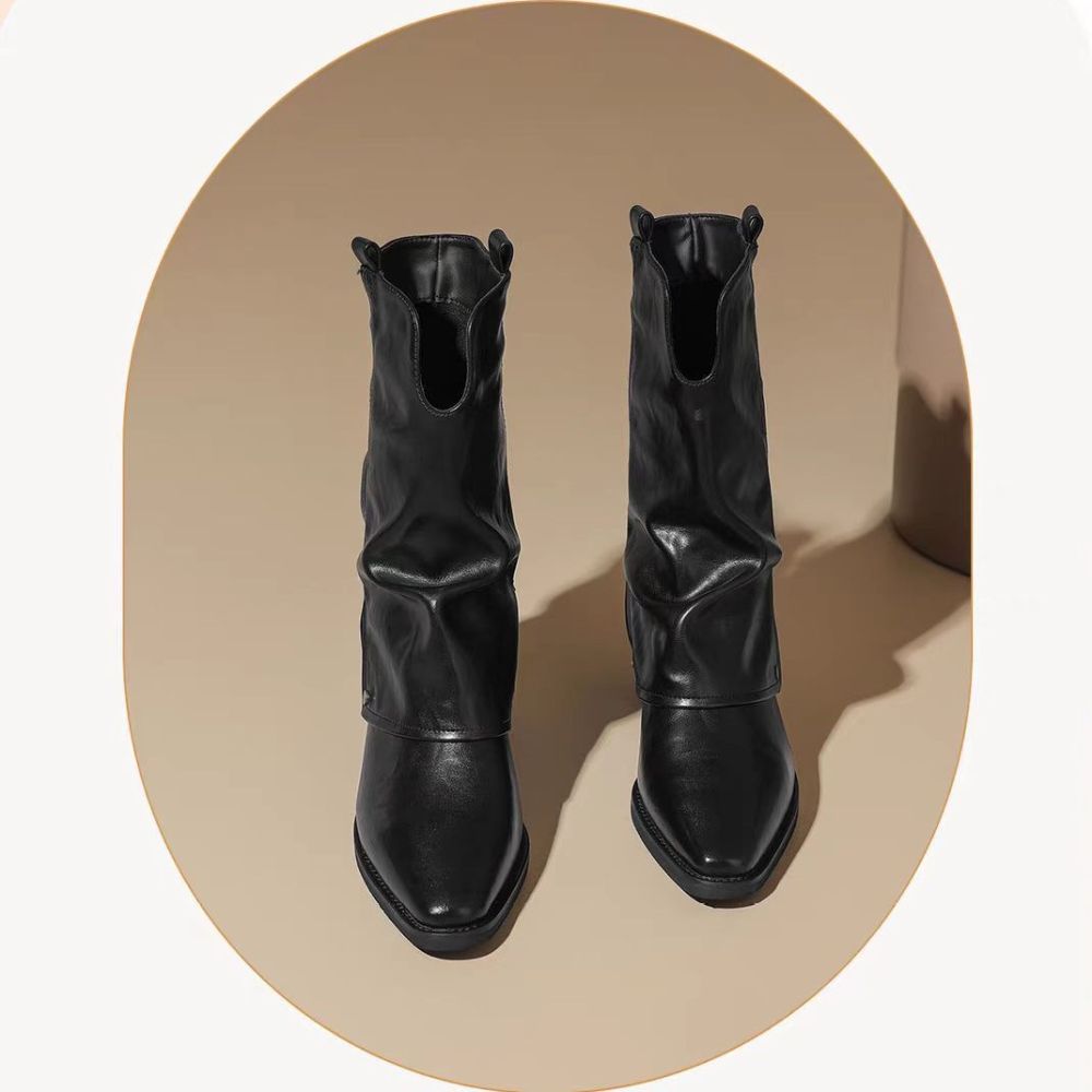 Square-Toe Inner Heel Short Boots, Retro Chunky Heel Trouser Boots for Women