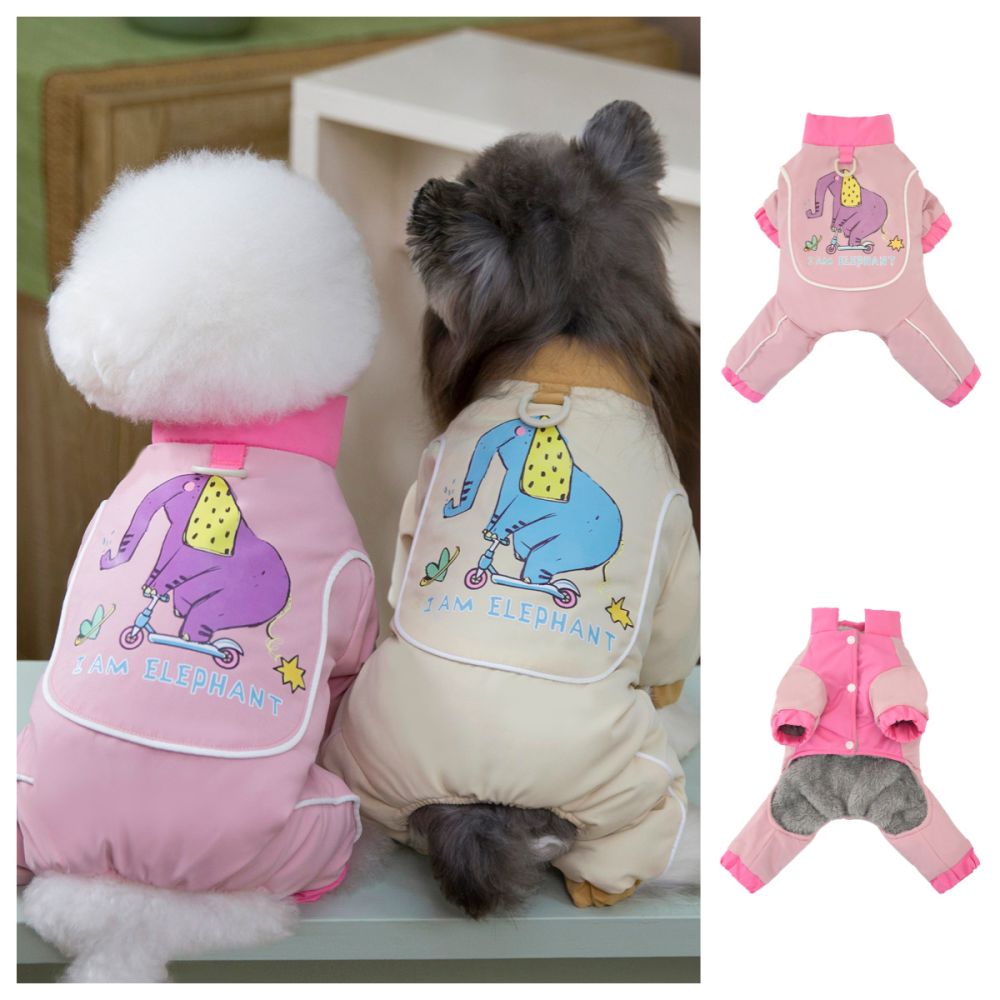 Winter Thick Dog Coat with Leash Opening, Elephant Print