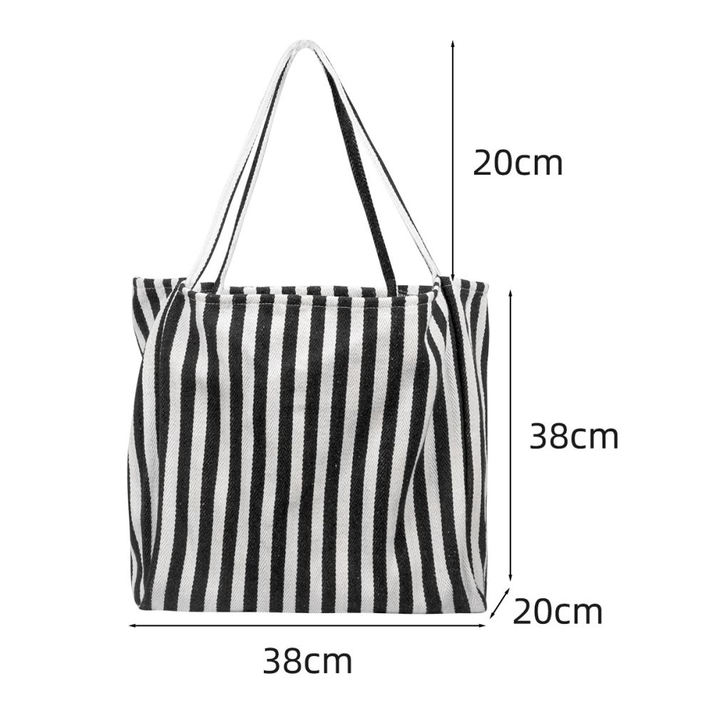 Damenhandtasche aus Leinen mit Streifenmuster, Einschulter-Tragegriff, große Kapazität, Canvas-Tasche in schlichtem und frischem Stil, elegant und vielseitig. - 7