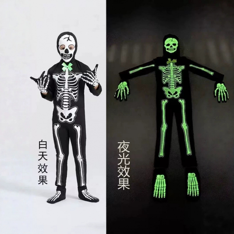 Kids Halloween Glow-in-the-Dark Skeleton Jumpsuit Costume