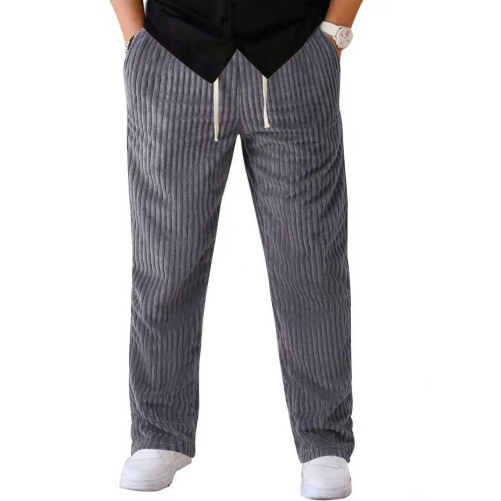 New Autumn Winter Fleece Gray Corduroy Casual Pants Retro Tapered Loose Straight-Leg Trousers