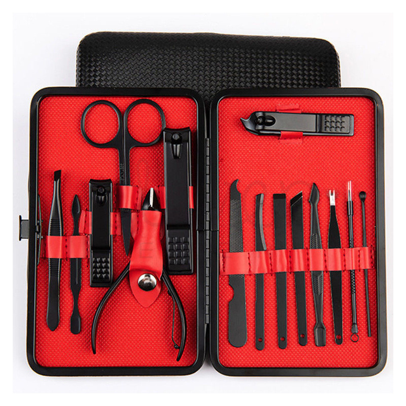 Black nail scissors set with nail clippers and manicure tools - 1