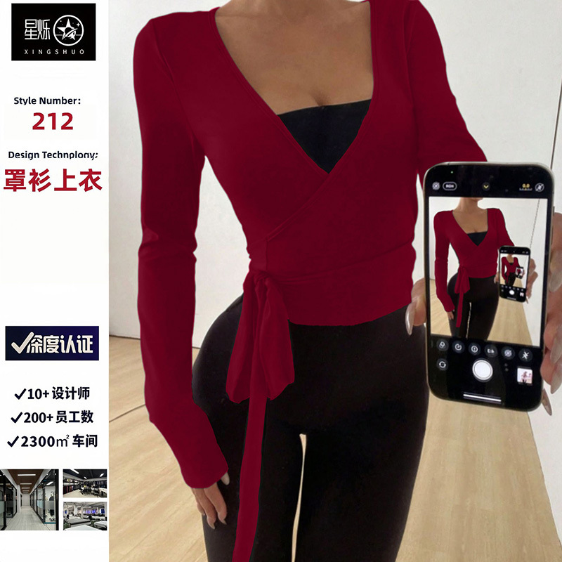 Lulu Lightweight Cross-Border New Style Sun Protection Top, Breathable Yoga T-Shirt, Tie-Up Cover-Up, Sports Top for Women, Yoga Wear