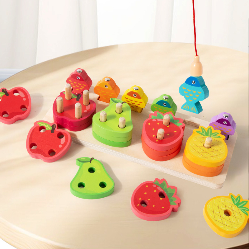 Wooden Fruit Bead Stringing Toy, Montessori Early Education for Toddlers