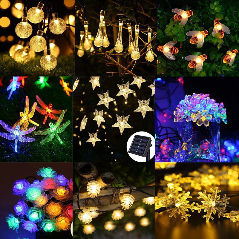 Solar LED String Lights, Star and Crystal Design for Camping Tents and Gardens