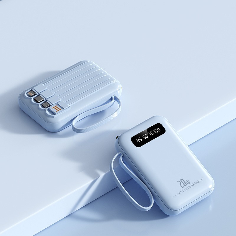 3C Sertifikalı Dahili Kablolu Şarj Cihazı 20000mAh Yüksek Kapasiteli Dijital Ekranlı Taşınabilir Güç Bankası Logo Baskılı - 8