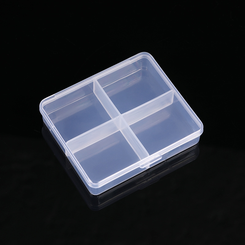 Feste 4-teilige transparente Kunststoffbox mit Deckel zur Aufbewahrung von Ringen, Angelzubehörbox, Maniküre-Box, Schmuck-Zubehör-Verpackungsbox