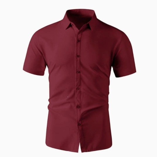 Men's Short-Sleeve Shirt, Korean Style, Solid Color Slim Fit
