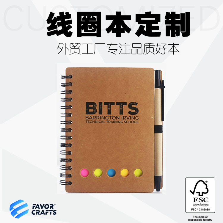 A6 Spiral Kraft Notebook, Eco-Friendly, With Sticky Notes - 1