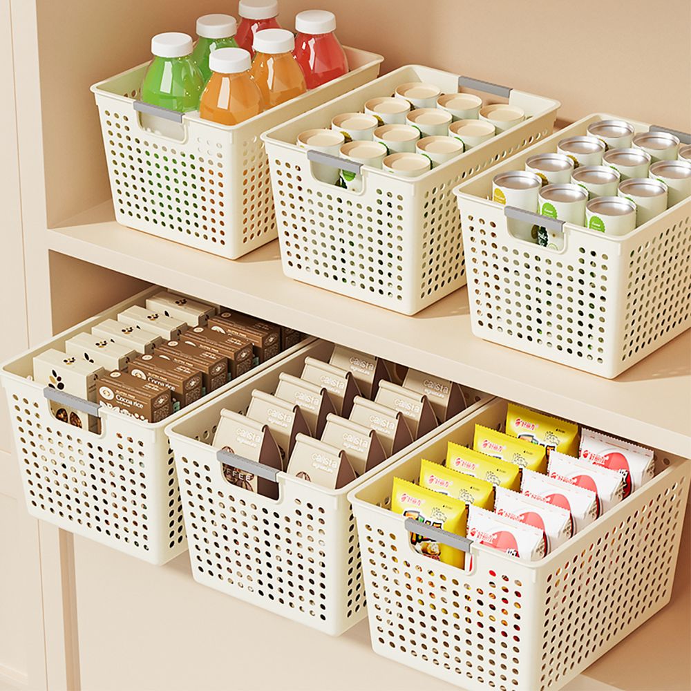 Plastic storage basket for desktop and kitchen organization