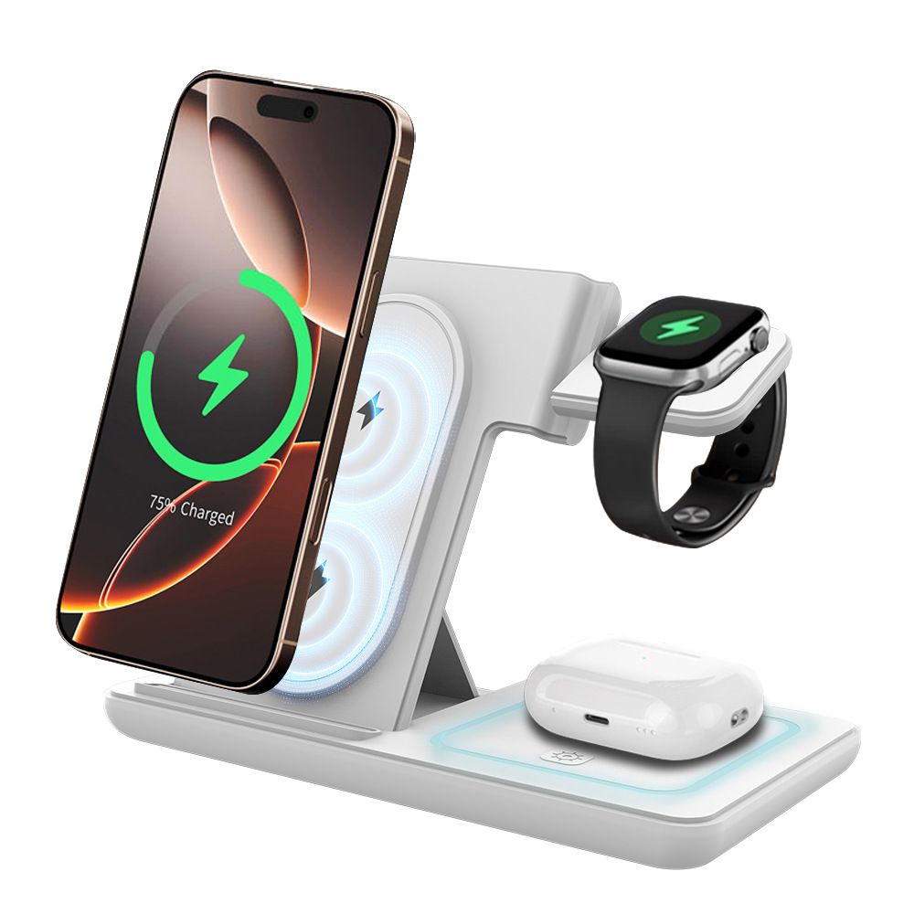 3-в-1 вертикальная складная беспроводная зарядка для Apple iPhone, Watch и наушников, 15 Вт быстрая беспроводная зарядка