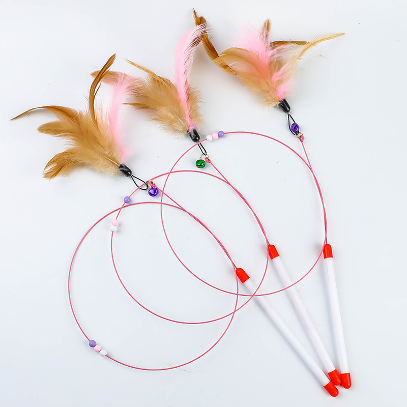 Cat Teaser Wand with Steel Wire and Replaceable Feather Head