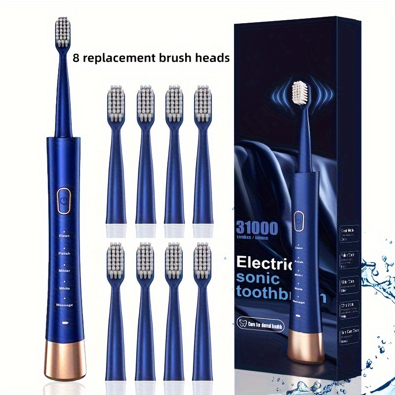 Elektrozahnbürste, 8 Bürstenköpfe, Schallvibration, Dual-Modus