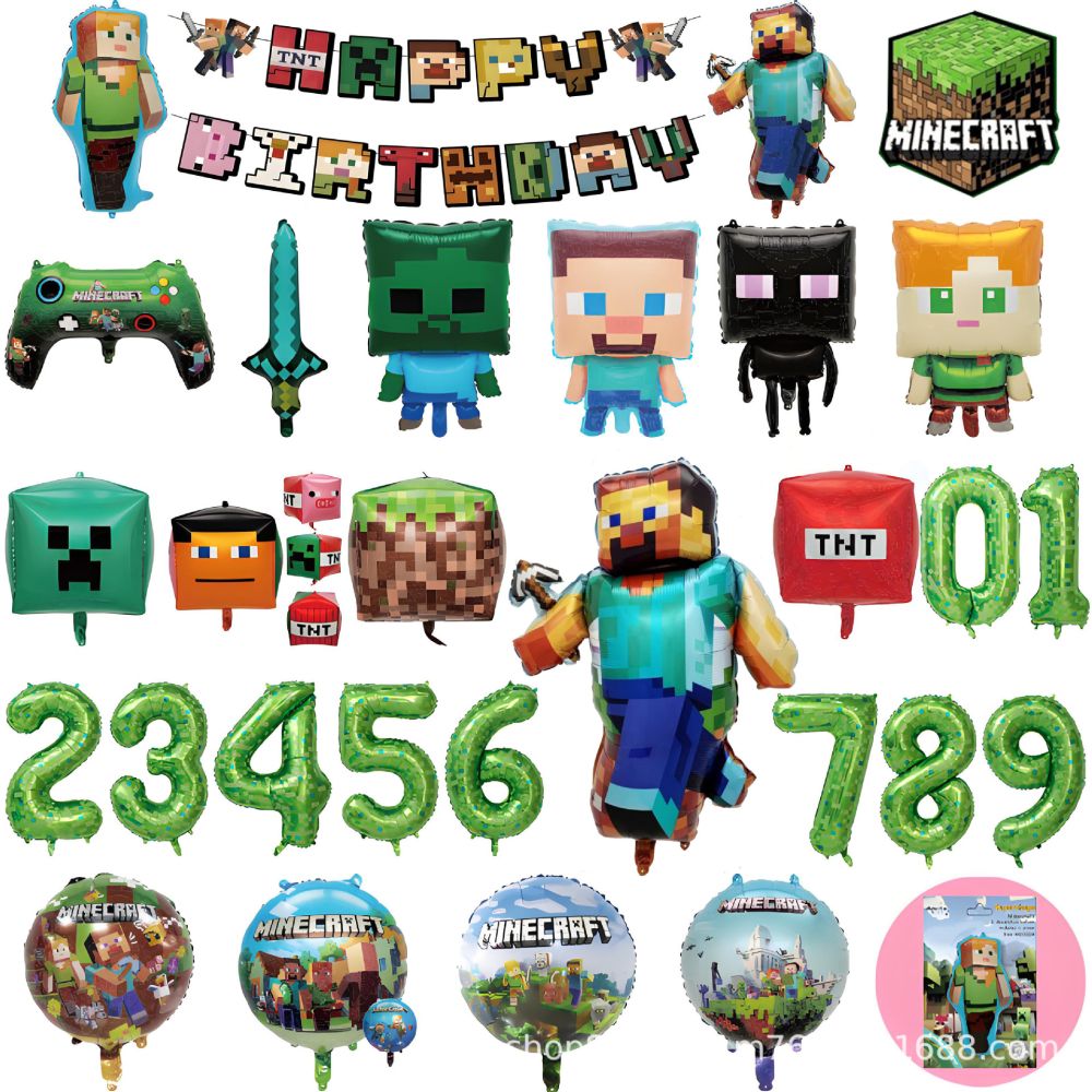 Minecraft Steve Folyo Balon Çelenk Doğum Günü Parti Süslemesi