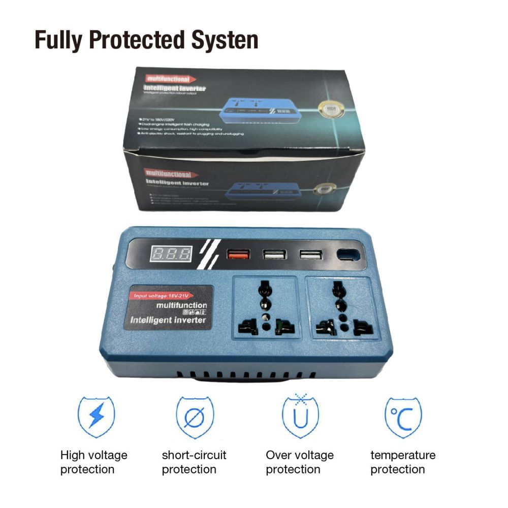 18-21V to 220V Battery Inverter with USB/TYPE-C for DeWalt, Makita, Milwaukee