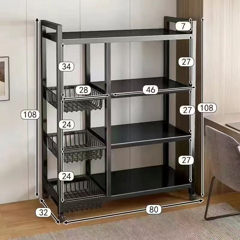 Hochwertiges Metall-Standregal mehrstöckig mobile Lagerungsregal bewegliches Topfständer Schmiedeeisen Küchenorganizer Aufbewahrungsregal Topfständer Backofen - 7