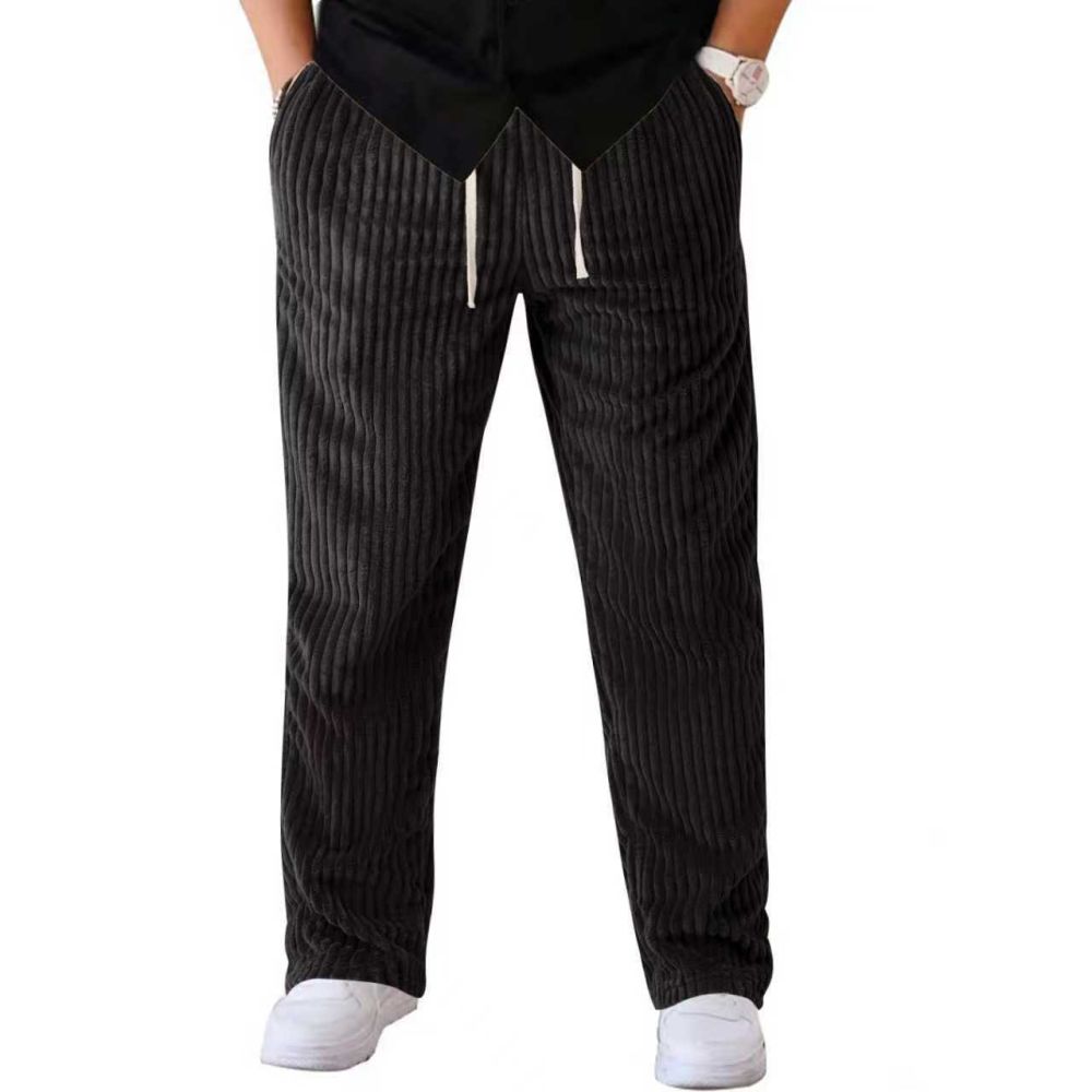 New Autumn Winter Fleece Gray Corduroy Casual Pants Retro Tapered Loose Straight-Leg Trousers