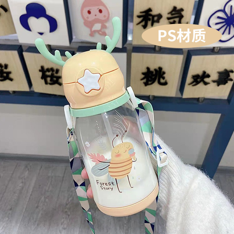 Kindertasse Exclusive großes Fassungsvermögen Hirschgeweih-Wasserflasche leichte Luxus Premium Studentensportbecher tragbar mit Strohhalm Kunststoffbecher - 10