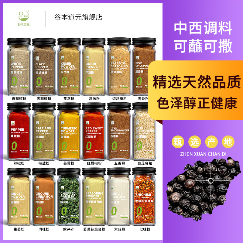 Gewürze für chinesische und westliche Küche Kümmel schwarzer und weißer Pfeffer Salz Paprika Knoblauch Petersilie gehackte Zwiebeln Pulver Fünf-Gewürze-Mischung