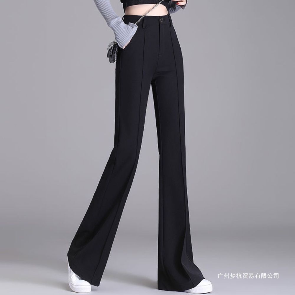 加绒加厚黑色微喇裤女2026秋冬新款高腰修身显瘦弹力休闲西装长裤