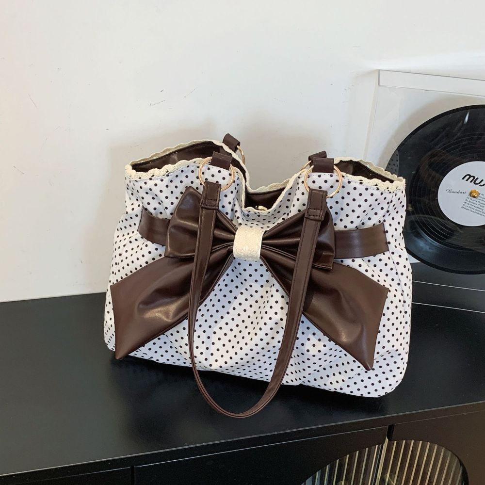 Polka Dot Bow Lace Underarm Women's Bag, Large Capacity Commuter Bag