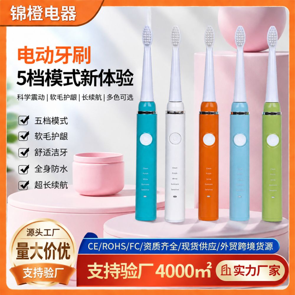 电动牙刷新款跨境USB充电款长续航震动智能电动软毛牙刷工厂直发