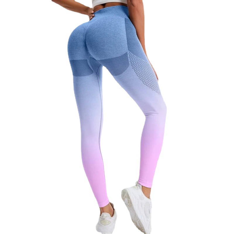 Nahtlose Ombre-Yoga-Leggings mit Farbverlauf hochbündig Bauchstraffung