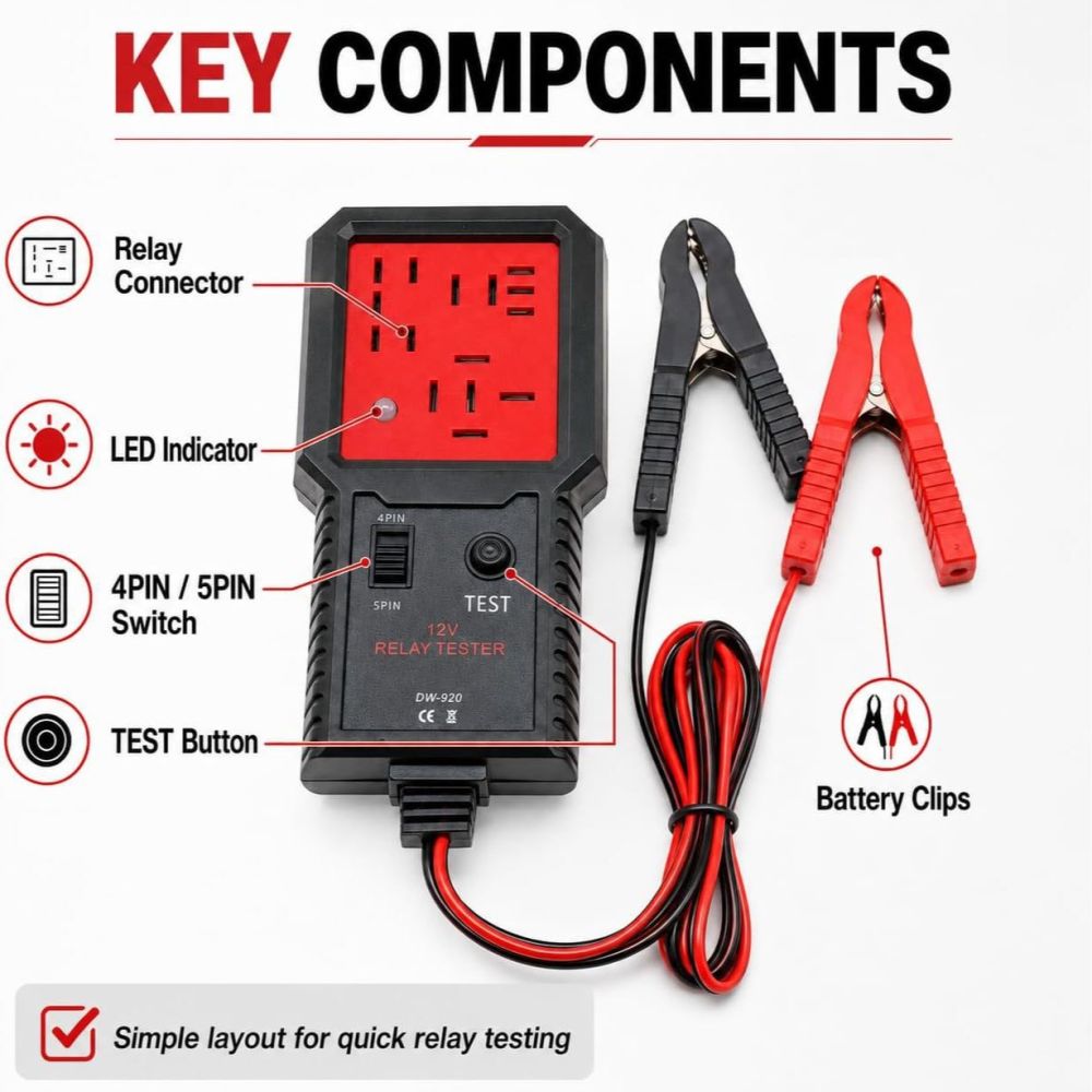 Car Relay Tester 3-Pin 5-Pin Test Tool 12V/24V Universal Relay Diagnostic Tool
