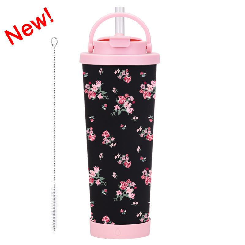 Yeni 830 ml büyük kapasiteli termos bardak, kullanışlı saplı, tek bardak, çift içme bardağı, büyük delikli baskılı pipetli bardak - 7