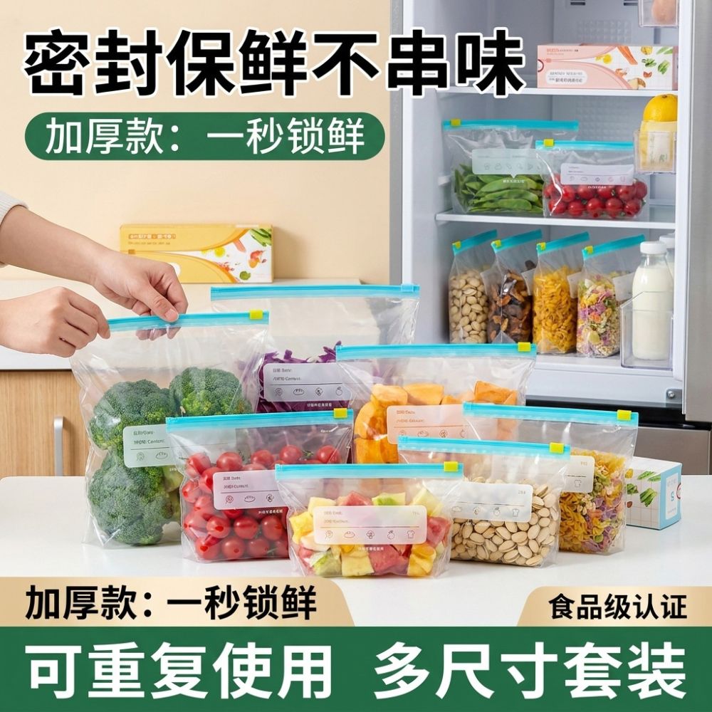 Cross-border thickened fresh-keeping sealed bag household ziplock self-sealing plastic packaging bag refrigerator freezer special sealed - 3