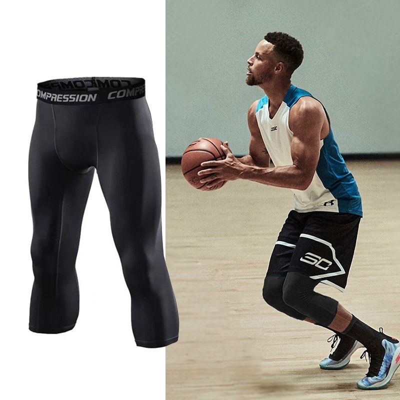 Men's Basketball Sports Leggings, 7/8 Length, Quick-Dry, Compression - 1