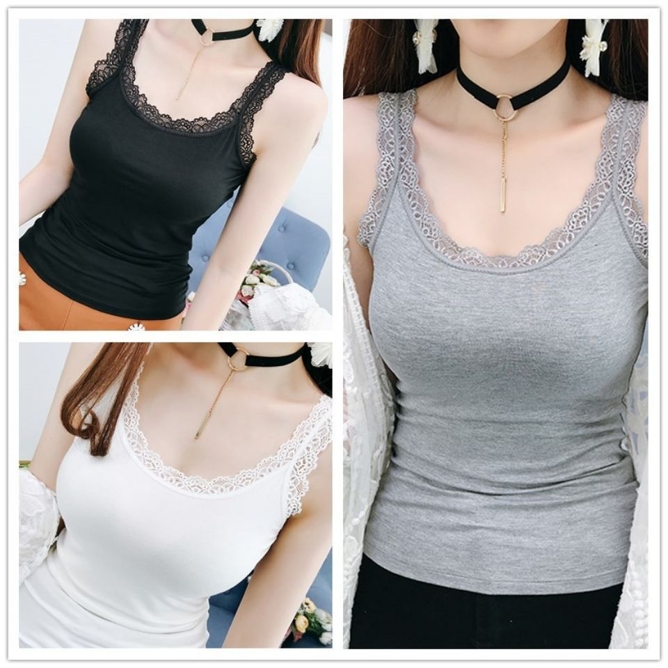 Damen-Trägertop mit Spitzenbesatz und Patchwork, dünn, für Frühling und Sommer