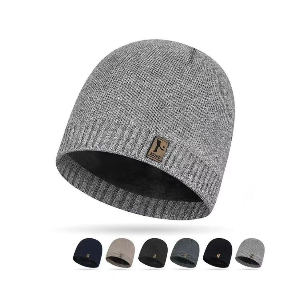 Korean-Style Knitted Wool Beanie, Fleece-Lined Winter Hat