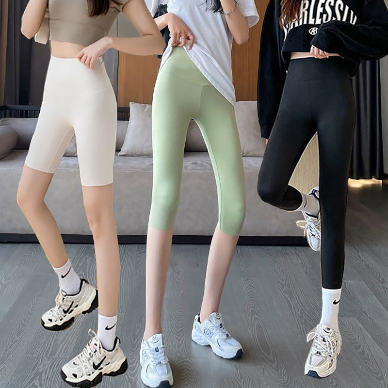 Damen Sommer-Yogahose mit hohem Bund, Stretch, 5/6-Länge