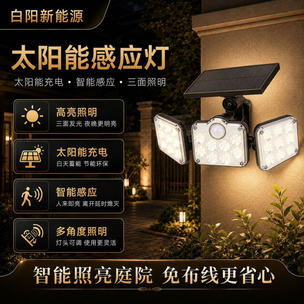 Solar 138 LED Wall Lamp with Sensor, Waterproof - 1