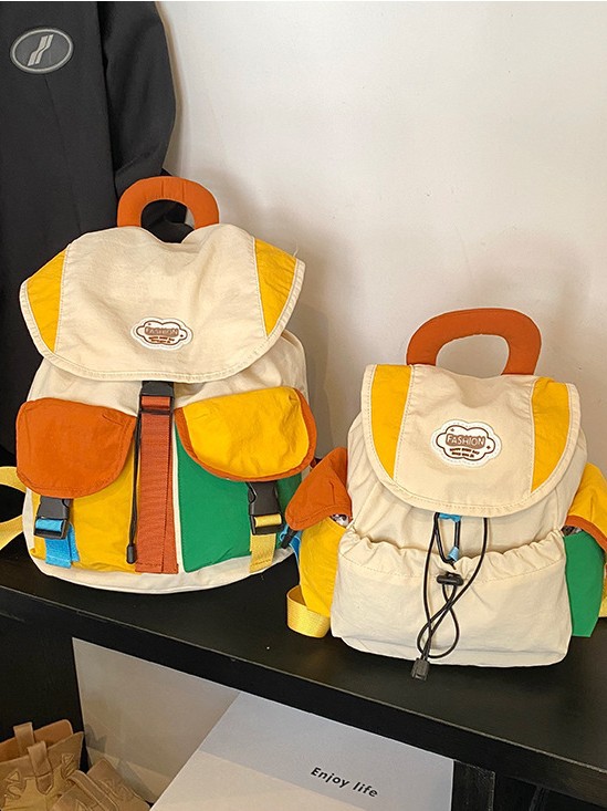 Korean-Style Dopamine Color-Block Women's Backpack, Trendy Stylish Drawstring Lightweight Student Schoolbag, New Fashion Backpack for Travel