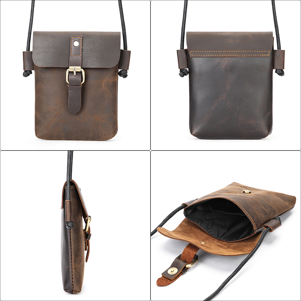 Echte Leder Crossbody Tasche Handytasche Mini kleine Tasche Schulter Handytasche Vollnarbenleder weiches Leder Premium Schultergurt Tasche für Herren - 5