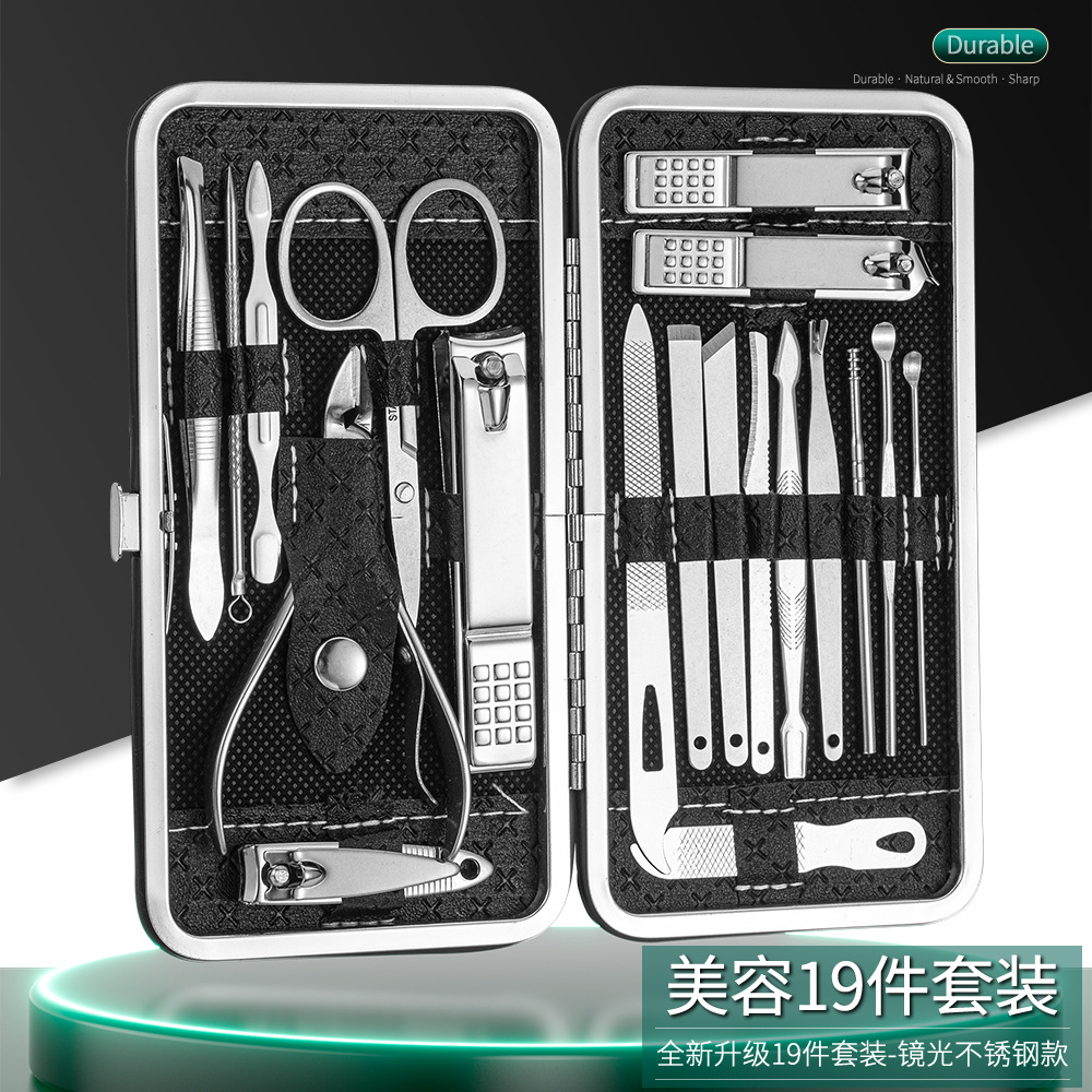 Yeni tırnak makası 19 parçalı set, eğik tırnak makası, pedikür, kulak toplama kaşığı, manikür seti