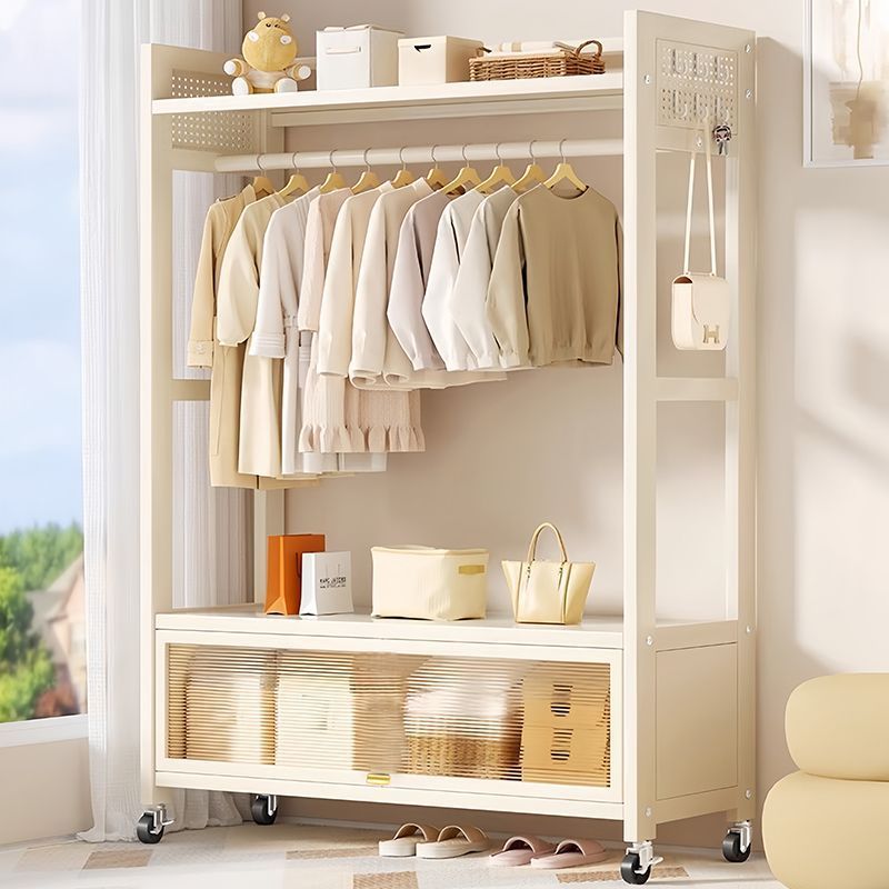 Freestanding Coat Rack with Wheels, Movable Bedroom Clothes Rack