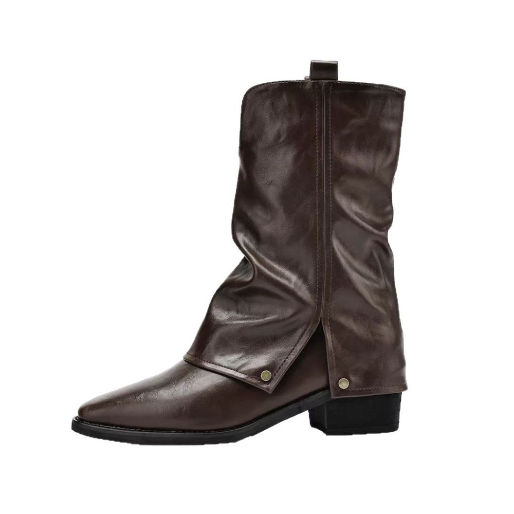 Square-Toe Inner Heel Short Boots, Retro Chunky Heel Trouser Boots for Women