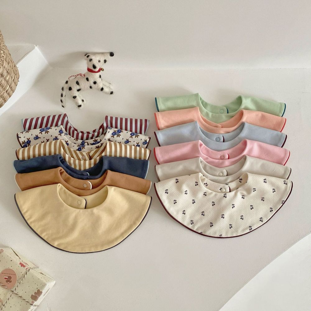 Baby Drool Bibs Pure Cotton Class A Absorbent Unisex Double-Sided Rolled Edge Round Bib All-Season