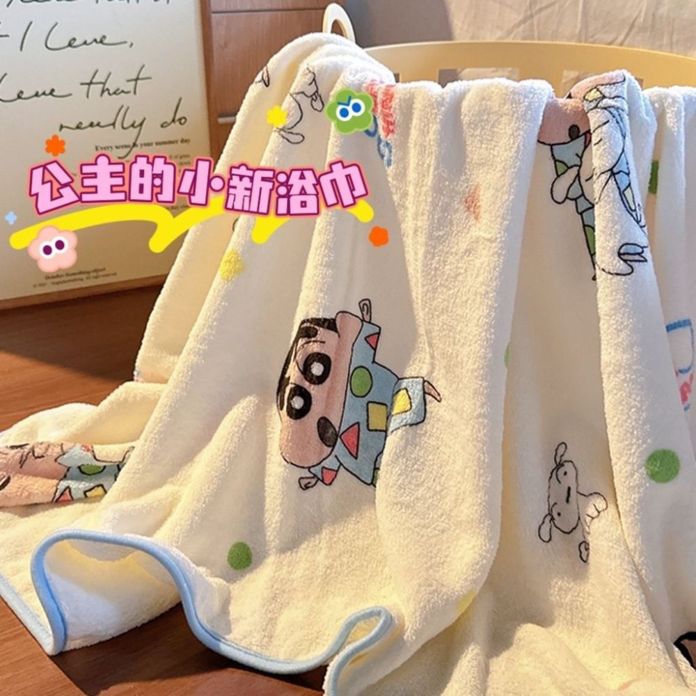 毛巾浴巾套装小新可爱公主风洗浴亲和吸水干爽擦拭居家珊瑚绒裹巾