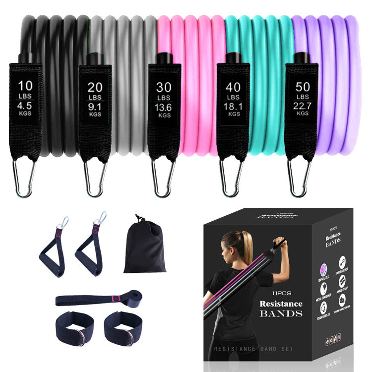 Damen-TPE-Widerstandsband-Set, 11-teilig, Latex, Yoga-Fitness
