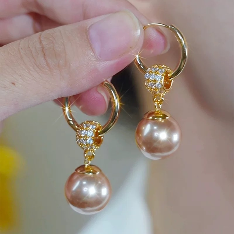 Bestseller-Ohrringe mit vollständig besetzten Strass in Champagnerfarbe, Perlendesign, Nischendesign, hochwertige Ohrklemmen, elegante und einzigartige Ohrhänger, stilvolle Ohraccessoires