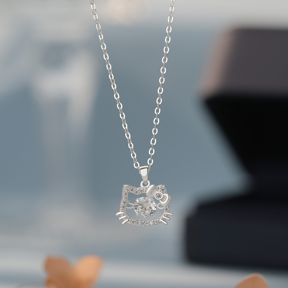 Silber-999-Zirkonia-Katzenhalskettenanhänger, koreanischer Stil