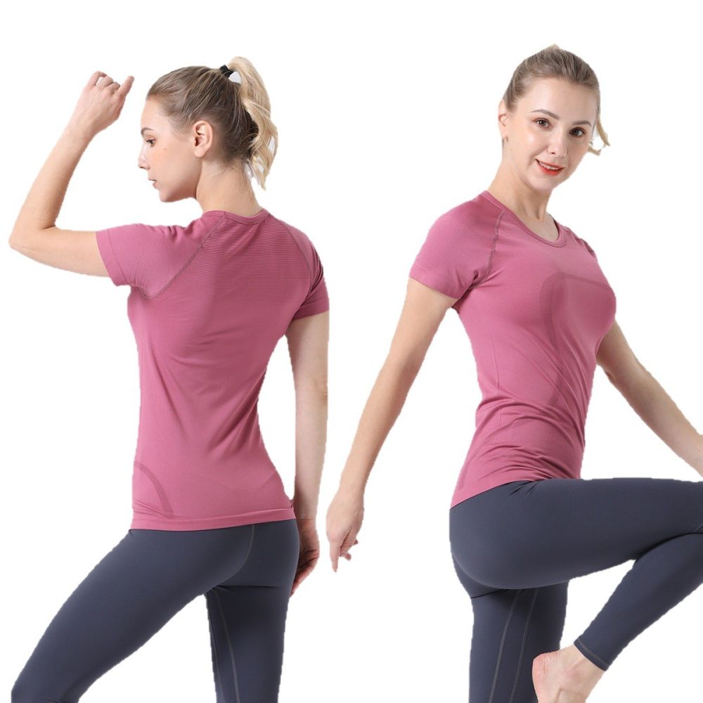 UYARLANMIŞ DEVLET yoga kıyafeti kadın sporları yüksek elastik spor dar üst yuvarlak yakalı kısa kollu tişört 2.0