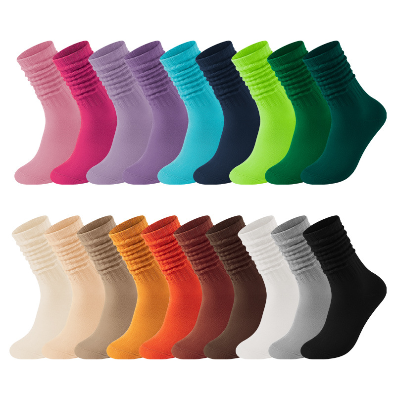 Unisex Thick-Knit Cotton Mid-Length Socks, Solid Color, 2 Pairs