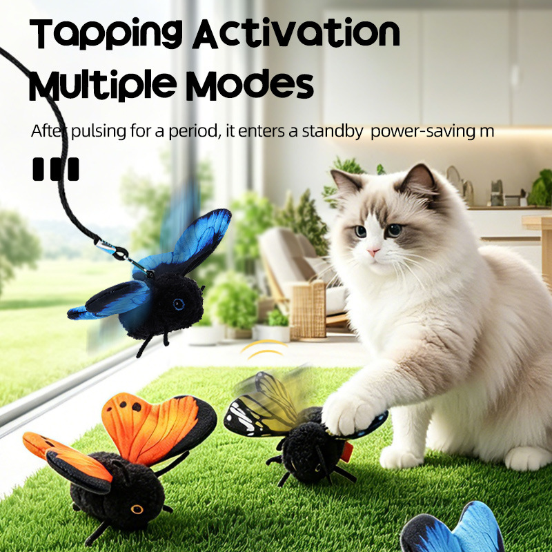 Electric Butterfly Cat Toy, Automatic, with Elastic Rope, No Plug-in