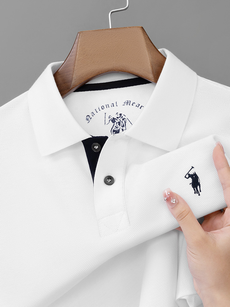 Men's Long Sleeve Mercerized Cotton Polo Collar T-Shirt