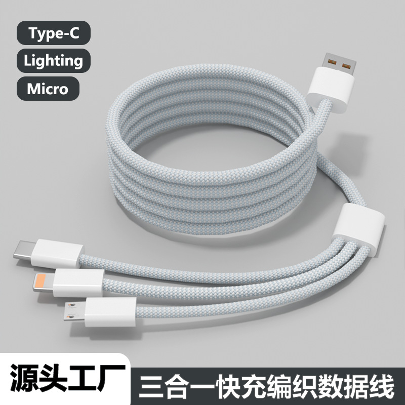 3-in-1 Ladekabel 100W 6A, Apple Android Huawei Xiaomi